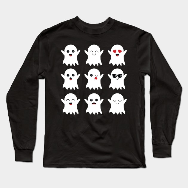 Cute Ghost Emoticon Funny Halloween Gift Long Sleeve T-Shirt by HCMGift